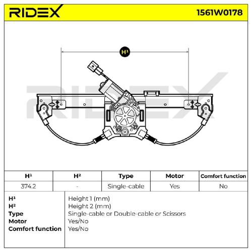 RIDEX 1561W0178 Fensterheber Vorne Rechts Elektrisch mit Elektromotor für FIAT Bild RIDEX 1561W0178 Fensterheber Vorne Rechts Elektrisch mit Elektromotor für FIAT