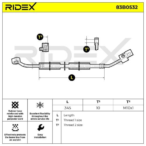 RIDEX Bremsschlauch 83B0532 VORNE rechts BREMSSCHLÄUCHE Länge: 595mm für JEEP Bild RIDEX Bremsschlauch 83B0532 VORNE rechts BREMSSCHLÄUCHE Länge: 595mm für JEEP
