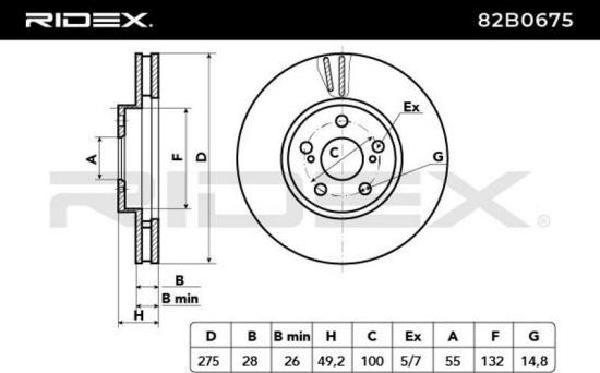 RIDEX 82B0675 2x Bremsscheiben Vorne Ø275mm Belüftet für TOYOTA 4351220440 Bild RIDEX 82B0675 2x Bremsscheiben Vorne Ø275mm Belüftet für TOYOTA 4351220440