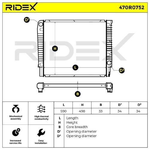 RIDEX 470R0752 Motorkühler / Wasserkühler für VOLVO 940 II Kombi (945) 5003852 Bild RIDEX 470R0752 Motorkühler / Wasserkühler für VOLVO 940 II Kombi (945) 5003852