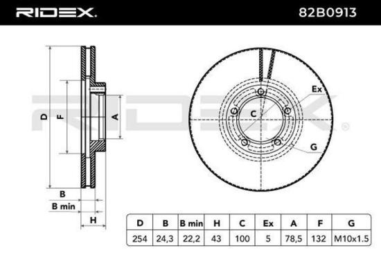 RIDEX 82B0913 2x Bremsscheiben Vorne Ø254mm Belüftet für FORD 1514234 Bild RIDEX 82B0913 2x Bremsscheiben Vorne Ø254mm Belüftet für FORD 1514234