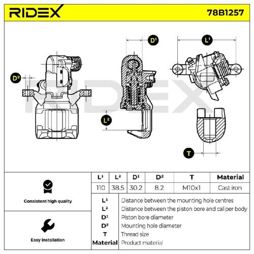 RIDEX 78B1257 Bremssattel Bremszange Hinten rechts für HONDA Jazz III Schrägheck Bild RIDEX 78B1257 Bremssattel Bremszange Hinten rechts für HONDA Jazz III Schrägheck
