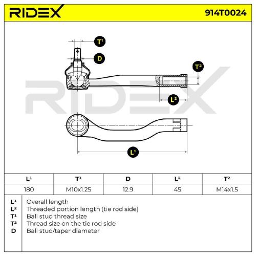 RIDEX Spurstangenkopf außen links Vorderachse Vorderachse links Traggelenk Bild RIDEX Spurstangenkopf außen links Vorderachse Vorderachse links Traggelenk