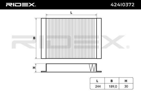 RIDEX 424I0372 Innenraumfilter Pollenfilter Höhe: 31 Breite: 189 Länge: 246 Bild RIDEX 424I0372 Innenraumfilter Pollenfilter Höhe: 31 Breite: 189 Länge: 246