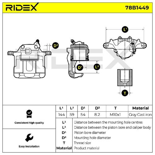 RIDEX 78B1449 Bremssattel Bremszange Vorne links passend für MERCEDES-BENZ 190 Bild RIDEX 78B1449 Bremssattel Bremszange Vorne links passend für MERCEDES-BENZ 190