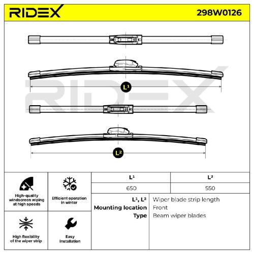RIDEX Scheibenwischer Satz Wischerblätter Satz mit Spoiler Vorne Länge 1: 650mm Bild RIDEX Scheibenwischer Satz Wischerblätter Satz mit Spoiler Vorne Länge 1: 650mm
