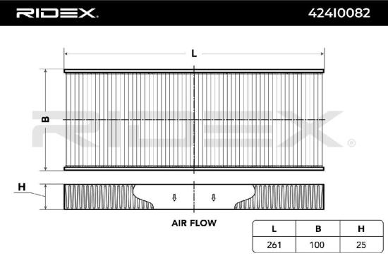 RIDEX 424I0082 Innenraumfilter Pollenfilter Höhe: 25 Breite: 100 Länge: 260 Bild RIDEX 424I0082 Innenraumfilter Pollenfilter Höhe: 25 Breite: 100 Länge: 260