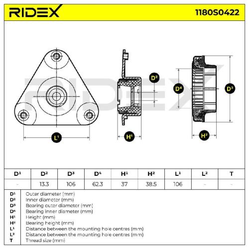 RIDEX 1180S0422 Federbeinstützlager mit Wälzlager Vorne für RENAULT 543259539R Bild RIDEX 1180S0422 Federbeinstützlager mit Wälzlager Vorne für RENAULT 543259539R