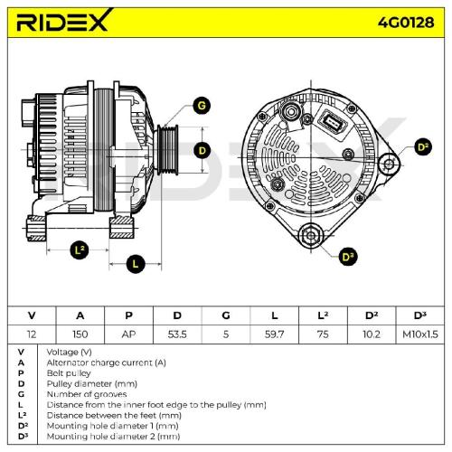 RIDEX 4G0128 Lichtmaschine 150A 12V Drehrichtung im Uhrzeigersinn mit für BMW Bild RIDEX 4G0128 Lichtmaschine 150A 12V Drehrichtung im Uhrzeigersinn mit für BMW