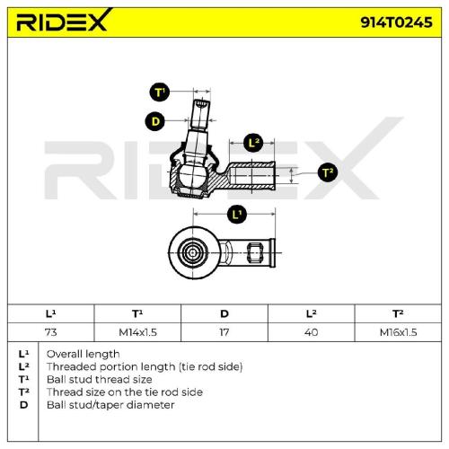 RIDEX Spurstangenkopf Vorderachse rechts Vorderachse links Traggelenk M16x1,5 Bild RIDEX Spurstangenkopf Vorderachse rechts Vorderachse links Traggelenk M16x1,5