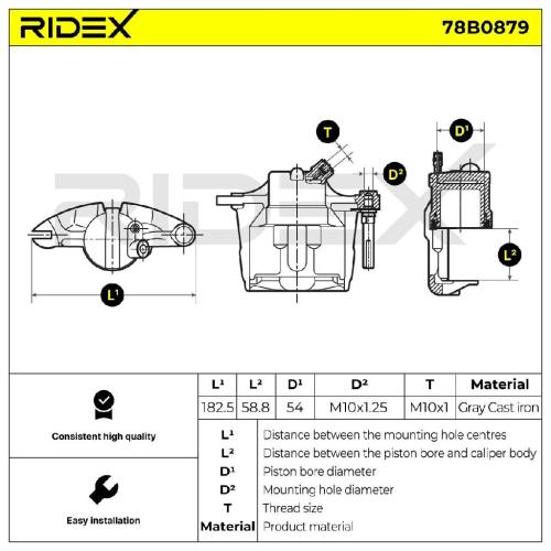 RIDEX 78B0879 Bremssattel Bremszange Vorne rechts für RENAULT KANGOO (KC0/1) für Bild RIDEX 78B0879 Bremssattel Bremszange Vorne rechts für RENAULT KANGOO (KC0/1) für