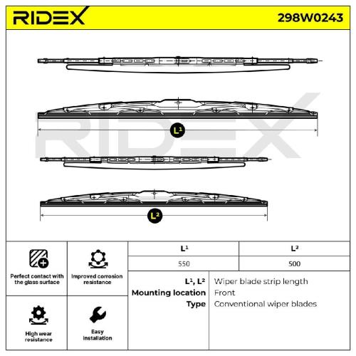 RIDEX Scheibenwischer Satz Wischerblätter Satz mit Spoiler Vorne Länge 1: 550mm Bild RIDEX Scheibenwischer Satz Wischerblätter Satz mit Spoiler Vorne Länge 1: 550mm