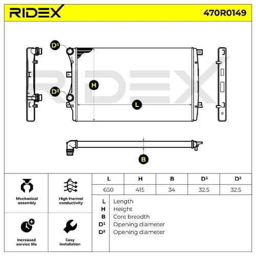 RIDEX 470R0149 Motorkühler / Wasserkühler für VW Golf 5I (5K1) 1K0121251AA Bild RIDEX 470R0149 Motorkühler / Wasserkühler für VW Golf 5I (5K1) 1K0121251AA
