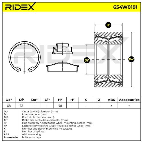 RIDEX 654W0191 Radlagersatz pro 1 Rad Hinten beidseitig für RENAULT Clio 1I Bild RIDEX 654W0191 Radlagersatz pro 1 Rad Hinten beidseitig für RENAULT Clio 1I