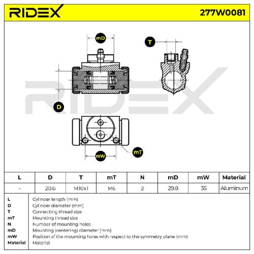 RIDEX 277W0081 1x Radbremszylinder Trommelbremse Radzylinder Hinten beidseitig Bild RIDEX 277W0081 1x Radbremszylinder Trommelbremse Radzylinder Hinten beidseitig
