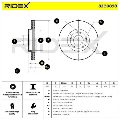 RIDEX 82B0898 2x Bremsscheiben Vorne Ø276mm Belüftet für MITSUBISHI Bild RIDEX 82B0898 2x Bremsscheiben Vorne Ø276mm Belüftet für MITSUBISHI