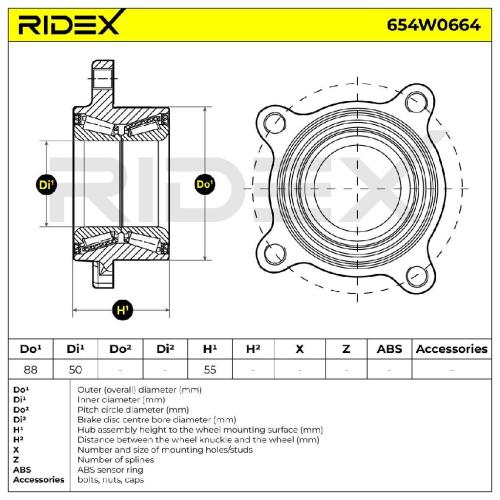 RIDEX 654W0664 Radlagersatz pro 1 Rad Vorne beidseitig für MITSUBISHI 3880A036 Bild RIDEX 654W0664 Radlagersatz pro 1 Rad Vorne beidseitig für MITSUBISHI 3880A036
