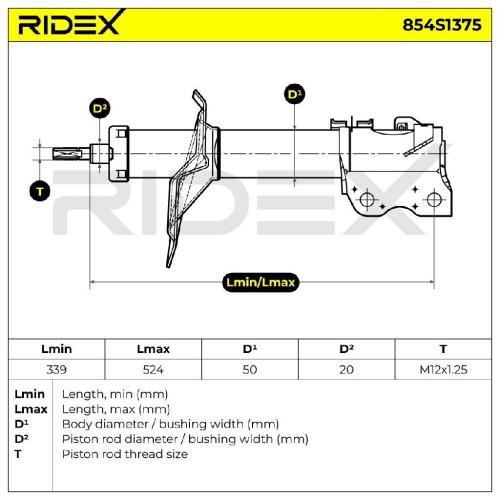 RIDEX 854S1375 1x Stoßdämpfer Federbein Gasdruck Vorne links für NISSAN Bild RIDEX 854S1375 1x Stoßdämpfer Federbein Gasdruck Vorne links für NISSAN