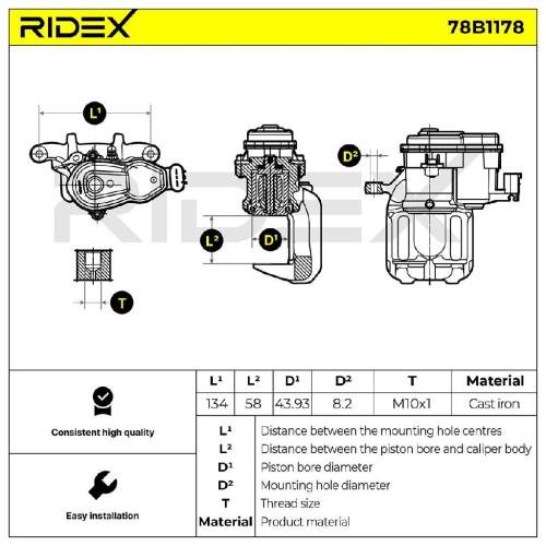 RIDEX 78B1178 Bremssattel Bremszange Hinten links für BMW 5 Touring (F11) für Bild RIDEX 78B1178 Bremssattel Bremszange Hinten links für BMW 5 Touring (F11) für