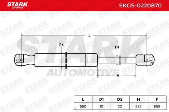 STARK SKGS-0220870 Heckklappendämpfer hinten Länge:550mm 850N Hub: 235mm 6142658 Bild STARK SKGS-0220870 Heckklappendämpfer hinten Länge:550mm 850N Hub: 235mm 6142658