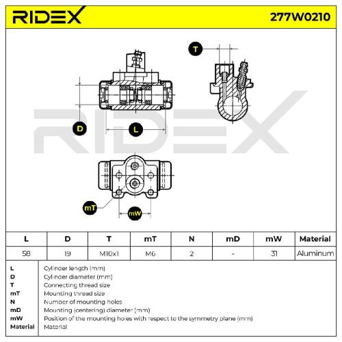 RIDEX 277W0210 1x Radbremszylinder Trommelbremse Radzylinder Hinten links Ø19mm Bild RIDEX 277W0210 1x Radbremszylinder Trommelbremse Radzylinder Hinten links Ø19mm