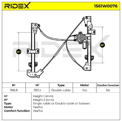 RIDEX 1561W0076 Fensterheber Vorne Elektrisch mit Elektromotor für CITROËN Bild RIDEX 1561W0076 Fensterheber Vorne Elektrisch mit Elektromotor für CITROËN