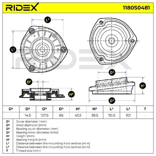 RIDEX 1180S0481 Federbeinstützlager mit Wälzlager Vorne beidseitig für VW Bild RIDEX 1180S0481 Federbeinstützlager mit Wälzlager Vorne beidseitig für VW