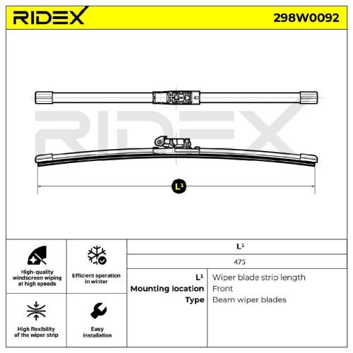 RIDEX Scheibenwischer Wischblatt Stück mit Spoiler Vorne Länge: 475mm für VW Bild RIDEX Scheibenwischer Wischblatt Stück mit Spoiler Vorne Länge: 475mm für VW