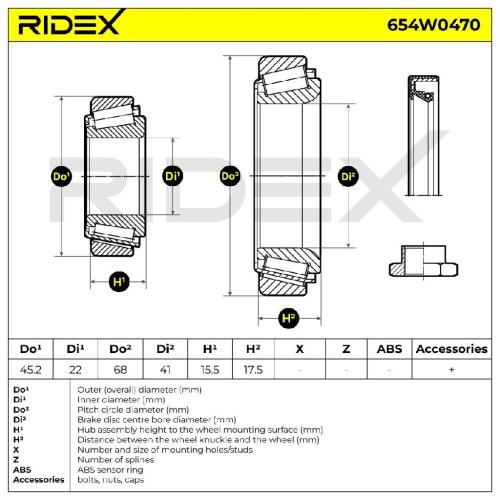 RIDEX 654W0470 Radlagersatz pro 1 Rad Vorne beidseitig für VW 251405645 Bild RIDEX 654W0470 Radlagersatz pro 1 Rad Vorne beidseitig für VW 251405645