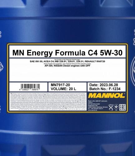 MANNOL Motoröl 5W-30 ENERGY Synthetiköl Motor Öl ACEA C4 API SN FORMULA C4 20L Bild MANNOL Motoröl 5W-30 ENERGY Synthetiköl Motor Öl ACEA C4 API SN FORMULA C4 20L