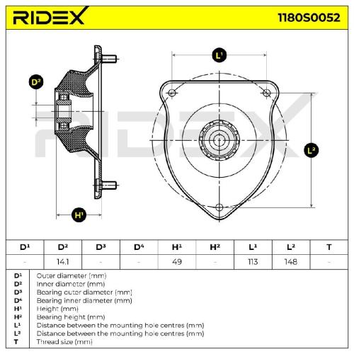 RIDEX 1180S0052 Federbeinstützlager mit Lager Vorne beidseitig für BMW Bild RIDEX 1180S0052 Federbeinstützlager mit Lager Vorne beidseitig für BMW