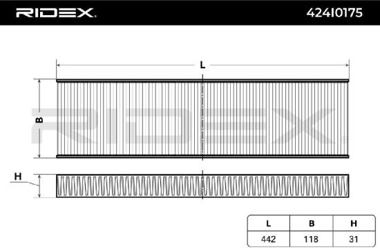 RIDEX 424I0175 Innenraumfilter Pollenfilter Höhe: 32 Breite: 120 Länge: 449 Bild RIDEX 424I0175 Innenraumfilter Pollenfilter Höhe: 32 Breite: 120 Länge: 449