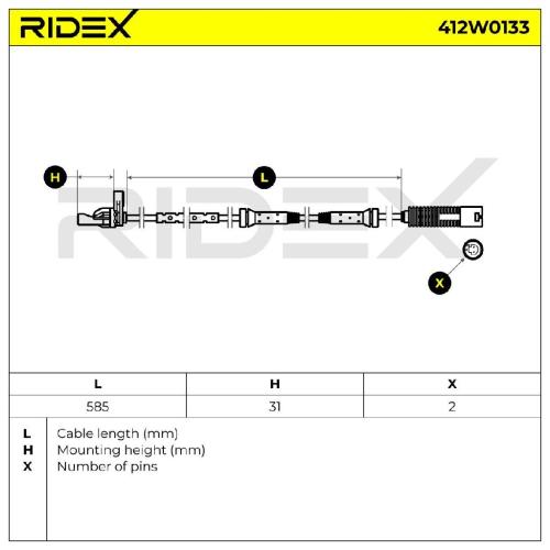 RIDEX ABS-Sensor 412W0133 Vorderachse beidseitig Sensorart: aktiver Sensor Bild RIDEX ABS-Sensor 412W0133 Vorderachse beidseitig Sensorart: aktiver Sensor