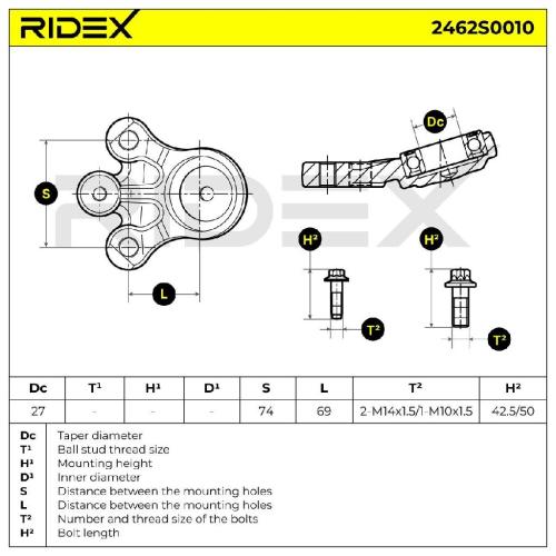 RIDEX 2462S0010 Traggelenk Führungsgelenk Vorne passend für PEUGEOT 206 CC (2D) Bild RIDEX 2462S0010 Traggelenk Führungsgelenk Vorne passend für PEUGEOT 206 CC (2D)
