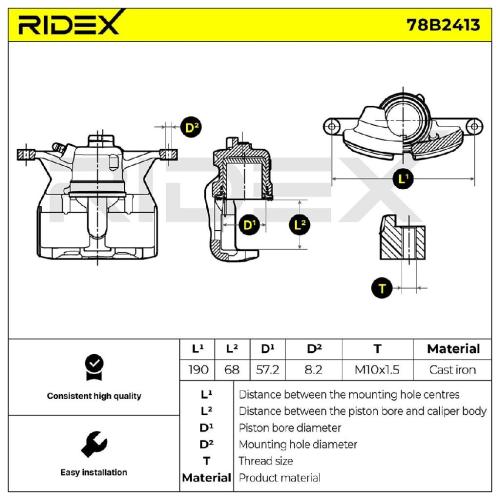 RIDEX 78B2413 Bremssattel Bremszange Vorne links für VW Golf 5II Schrägheck Bild RIDEX 78B2413 Bremssattel Bremszange Vorne links für VW Golf 5II Schrägheck