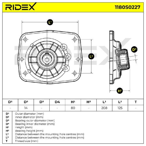 RIDEX 1180S0227 Federbeinstützlager ohne Kugellager Vorne links 1311930080 Bild RIDEX 1180S0227 Federbeinstützlager ohne Kugellager Vorne links 1311930080