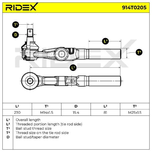 RIDEX Spurstangenkopf vorne Traggelenk M25X1,5 914T0205 für NISSAN Bild RIDEX Spurstangenkopf vorne Traggelenk M25X1,5 914T0205 für NISSAN