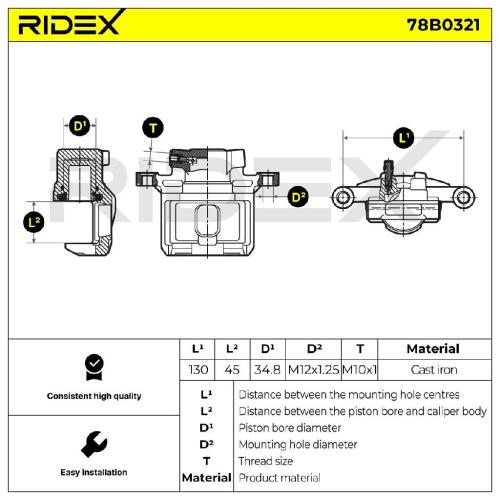 RIDEX 78B0321 Bremssattel Bremszange Hinten rechts für JEEP COMPASS (MK49) Bild RIDEX 78B0321 Bremssattel Bremszange Hinten rechts für JEEP COMPASS (MK49)