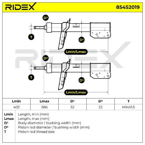 RIDEX 854S2019 2x Stoßdämpfer Federbein Gasdruck Vorne rechts links für CITROËN Bild RIDEX 854S2019 2x Stoßdämpfer Federbein Gasdruck Vorne rechts links für CITROËN