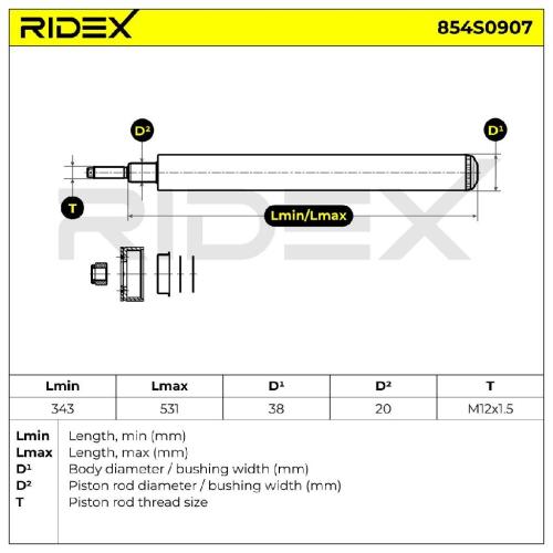RIDEX 854S0907 2x Stoßdämpfer Federbeineinsatz Gasdruck Vorne für VW Polo Coupe Bild RIDEX 854S0907 2x Stoßdämpfer Federbeineinsatz Gasdruck Vorne für VW Polo Coupe