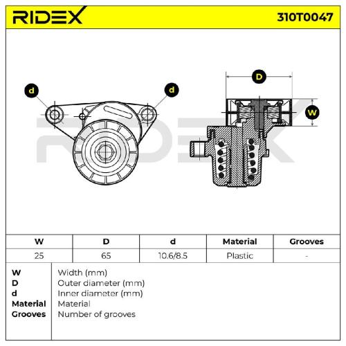 RIDEX 310T0047 Spannrolle Keilrippenriemen passend für PEUGEOT 207 (WA, WC) Bild RIDEX 310T0047 Spannrolle Keilrippenriemen passend für PEUGEOT 207 (WA, WC)