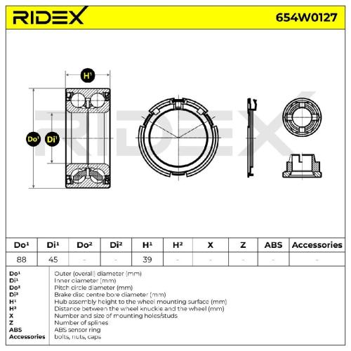 RIDEX 654W0127 Radlagersatz pro 1 Rad Vorne beidseitig für RENAULT 402109697R Bild RIDEX 654W0127 Radlagersatz pro 1 Rad Vorne beidseitig für RENAULT 402109697R