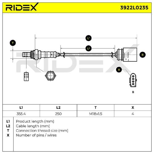 RIDEX 3922L0235 Lambdasonde Oxygen O2 Sensor Beheizt für VW POLO (9N) 03C906262 Bild RIDEX 3922L0235 Lambdasonde Oxygen O2 Sensor Beheizt für VW POLO (9N) 03C906262