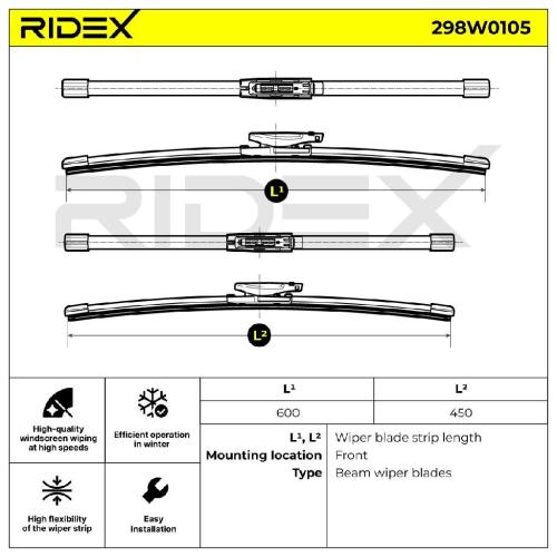 RIDEX Scheibenwischer Satz Wischerblätter Satz mit Spoiler Vorne Länge 1: 600mm Bild RIDEX Scheibenwischer Satz Wischerblätter Satz mit Spoiler Vorne Länge 1: 600mm