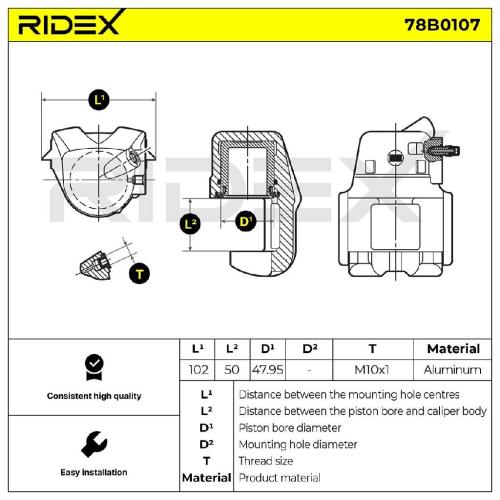 RIDEX 78B0107 Bremssattel Bremszange Vorne rechts für FIAT Panda Schrägheck Bild RIDEX 78B0107 Bremssattel Bremszange Vorne rechts für FIAT Panda Schrägheck