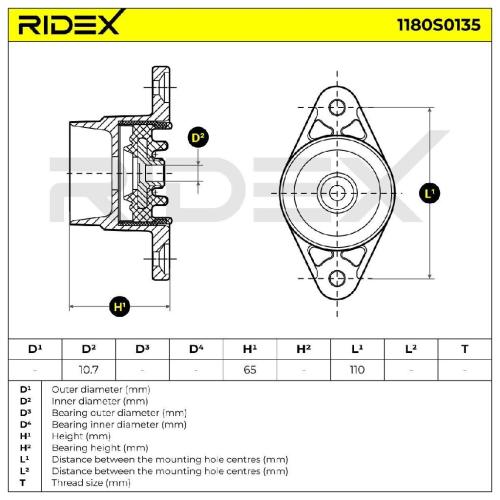 RIDEX 1180S0135 Federbeinstützlager ohne Lager Hinten beidseitig für VW Bild RIDEX 1180S0135 Federbeinstützlager ohne Lager Hinten beidseitig für VW