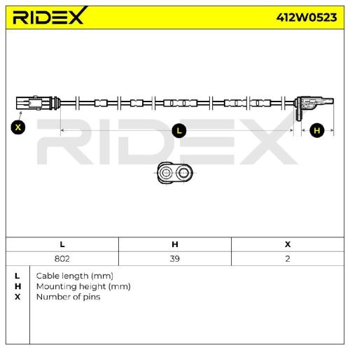 RIDEX ABS-Sensor 412W0523 Hinterachse beidseitig Sensorart: aktiver Sensor 802mm Bild RIDEX ABS-Sensor 412W0523 Hinterachse beidseitig Sensorart: aktiver Sensor 802mm