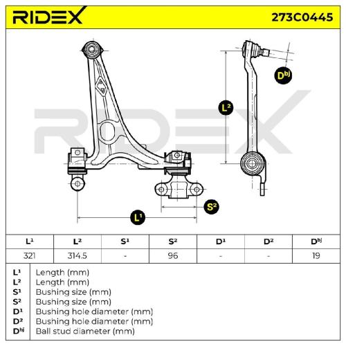 RIDEX 273C0445 Lenker Radaufhängung Querlenker Front rechts passend für PEUGEOT Bild RIDEX 273C0445 Lenker Radaufhängung Querlenker Front rechts passend für PEUGEOT