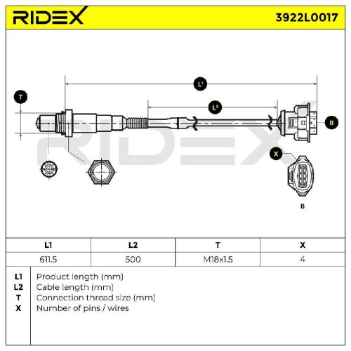 RIDEX 3922L0017 Lambdasonde Oxygen O2 Sensor Beheizt für OPEL Corsa D Schrägheck Bild RIDEX 3922L0017 Lambdasonde Oxygen O2 Sensor Beheizt für OPEL Corsa D Schrägheck