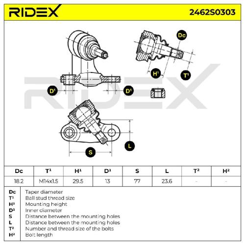 RIDEX 2462S0303 Traggelenk Führungsgelenk Vorne für BMW 3 Limousine (E46) Bild RIDEX 2462S0303 Traggelenk Führungsgelenk Vorne für BMW 3 Limousine (E46)